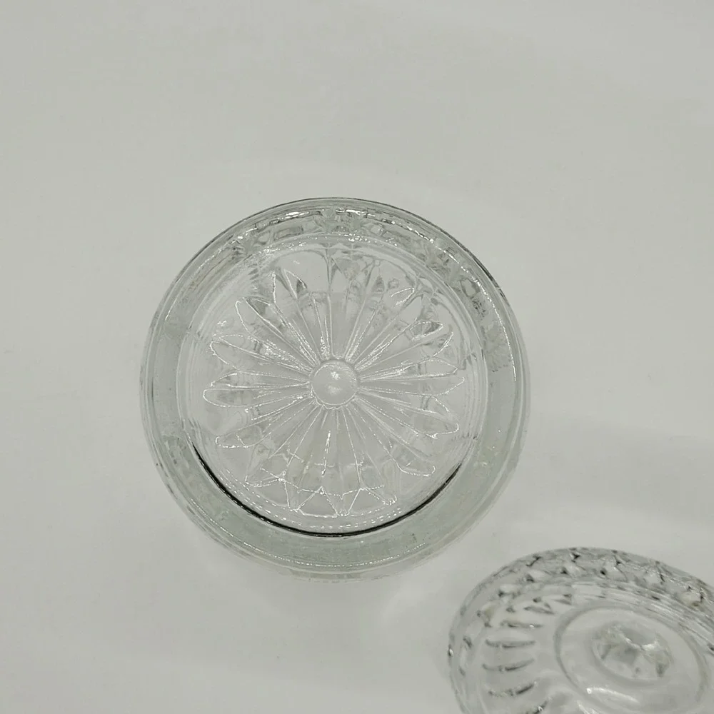 Vintage Federal Glass Pressed Glass Jelly Jar with Lid Diamond Starburst Pattern